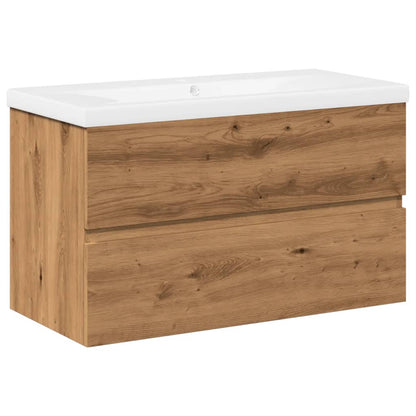 Wastafelkast ingebouwde wastafel 81x39,5x49 cm artisanaal eiken