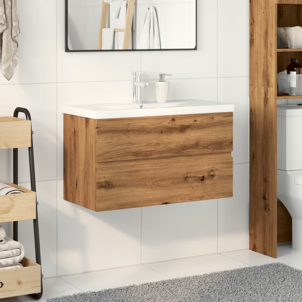 Wastafelkast ingebouwde wastafel 81x39,5x49 cm artisanaal eiken