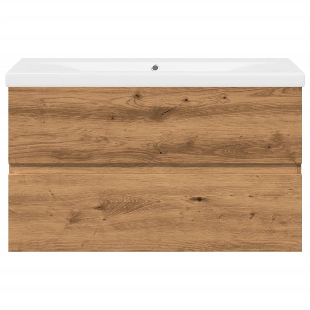 Wastafelkast ingebouwde wastafel 81x39,5x49 cm artisanaal eiken