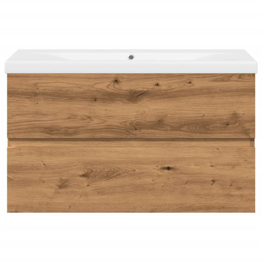 Wastafelkast ingebouwde wastafel 81x39,5x49 cm artisanaal eiken