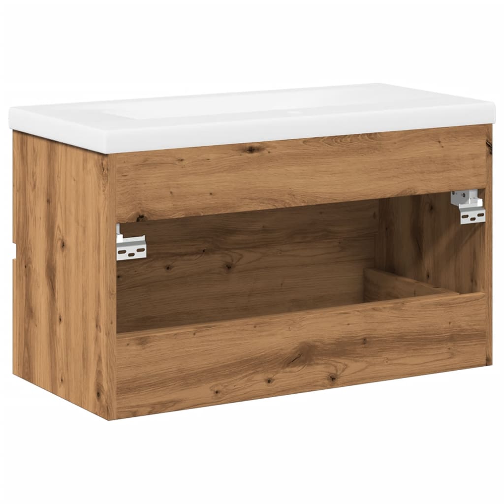 Wastafelkast ingebouwde wastafel 81x39,5x49 cm artisanaal eiken