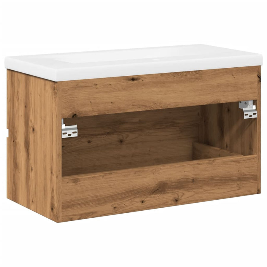 Wastafelkast ingebouwde wastafel 81x39,5x49 cm artisanaal eiken
