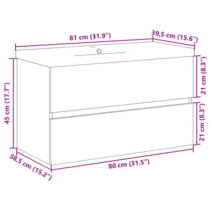 Wastafelkast ingebouwde wastafel 81x39,5x49 cm artisanaal eiken