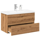 Bathroom vanity unit with integrated sink artisanal oak-colored
