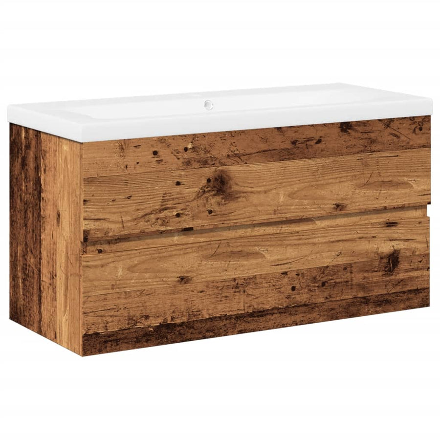 Wastafelkast met ingebouwde wastafel 91x39,5x49 cm oud hout