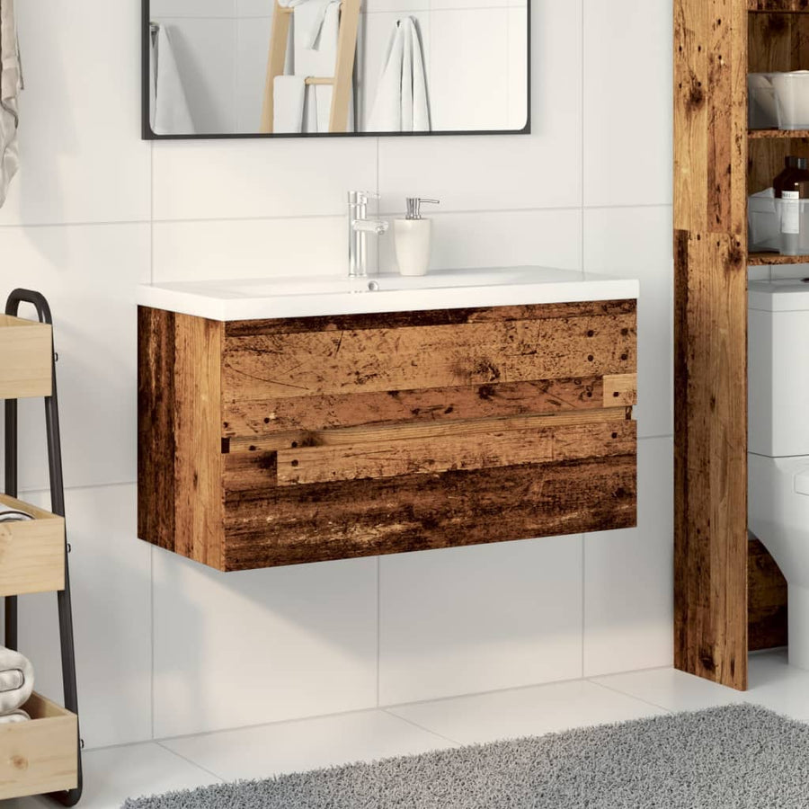 Wastafelkast met ingebouwde wastafel 91x39,5x49 cm oud hout