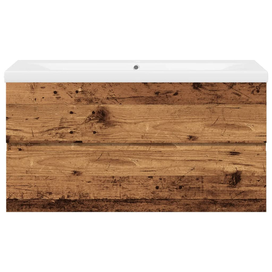 Wastafelkast met ingebouwde wastafel 91x39,5x49 cm oud hout
