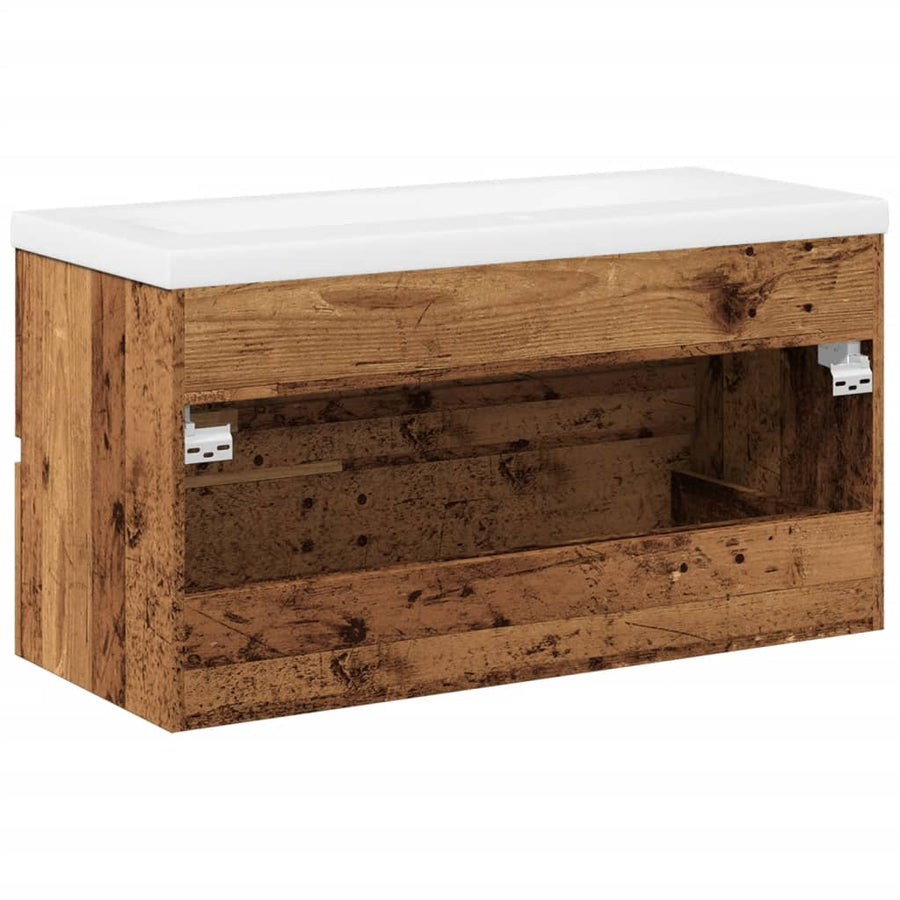 Wastafelkast met ingebouwde wastafel 91x39,5x49 cm oud hout