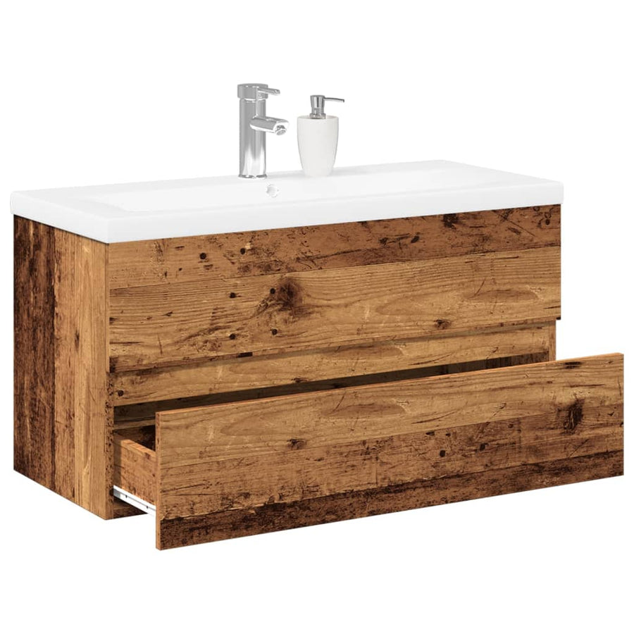 Wastafelkast met ingebouwde wastafel 91x39,5x49 cm oud hout