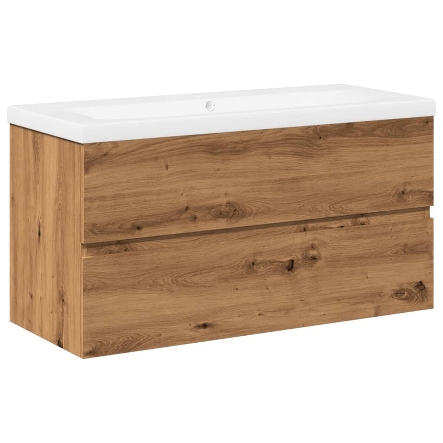 Wastafelkast ingebouwde wastafel 91x39,5x49 cm artisanaal eiken