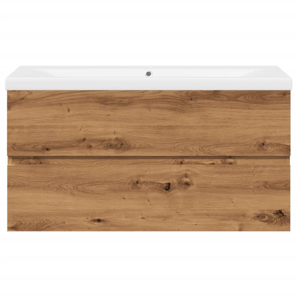 Wastafelkast ingebouwde wastafel 91x39,5x49 cm artisanaal eiken