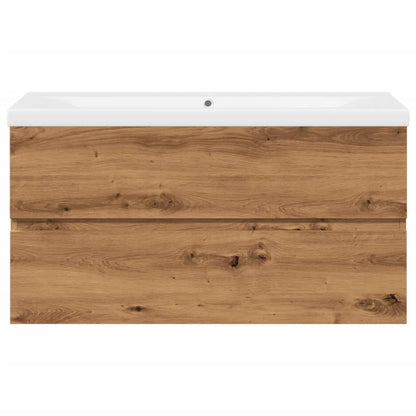 Wastafelkast ingebouwde wastafel 91x39,5x49 cm artisanaal eiken