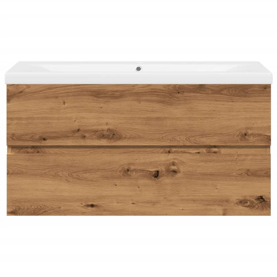 Wastafelkast ingebouwde wastafel 91x39,5x49 cm artisanaal eiken