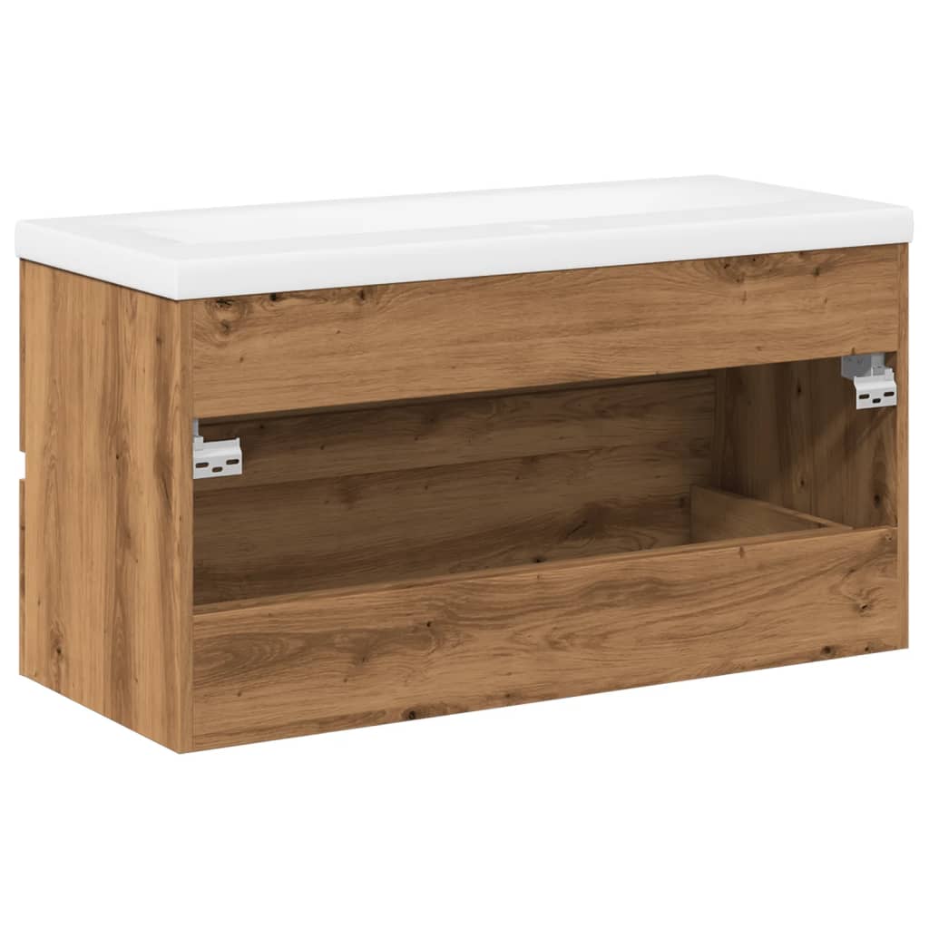 Wastafelkast ingebouwde wastafel 91x39,5x49 cm artisanaal eiken