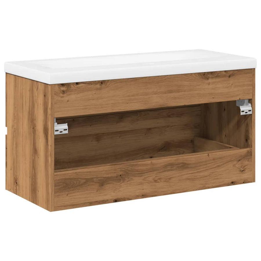 Wastafelkast ingebouwde wastafel 91x39,5x49 cm artisanaal eiken