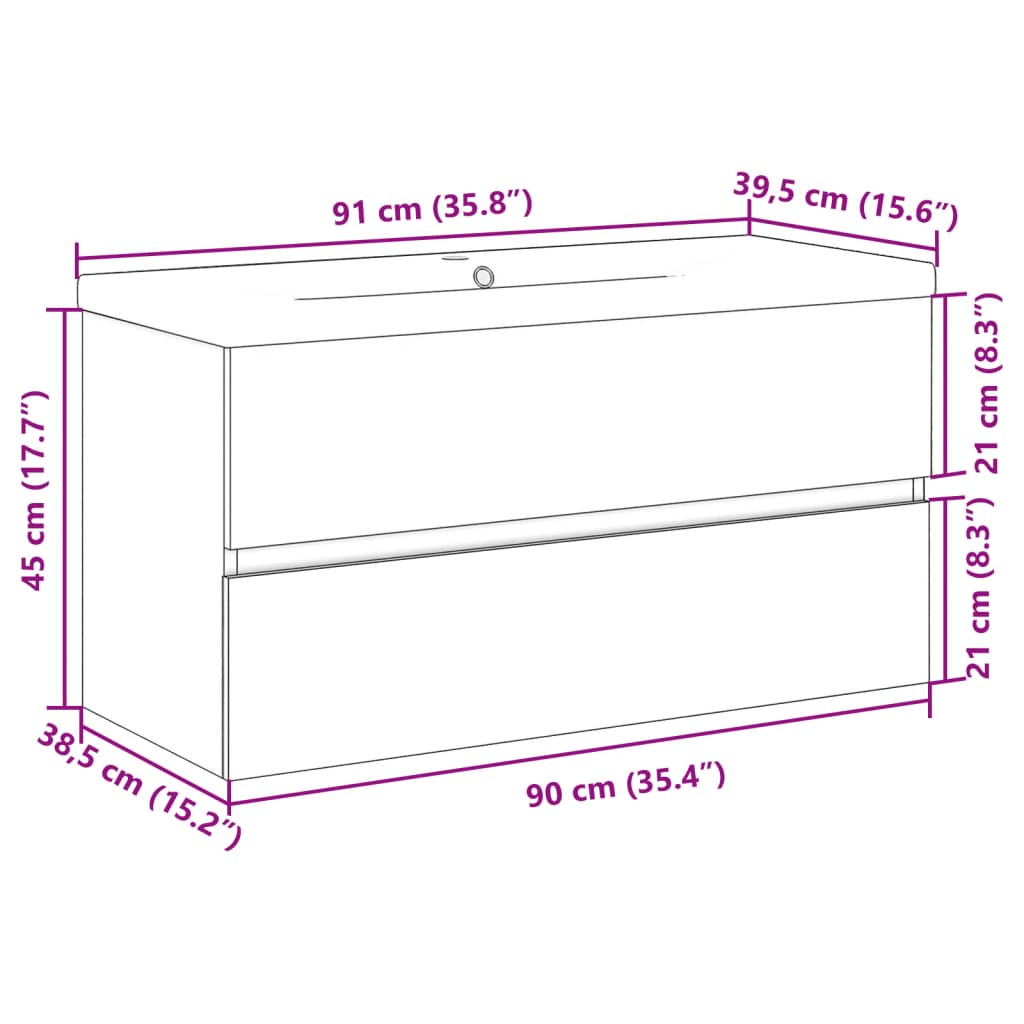 Wastafelkast ingebouwde wastafel 91x39,5x49 cm artisanaal eiken