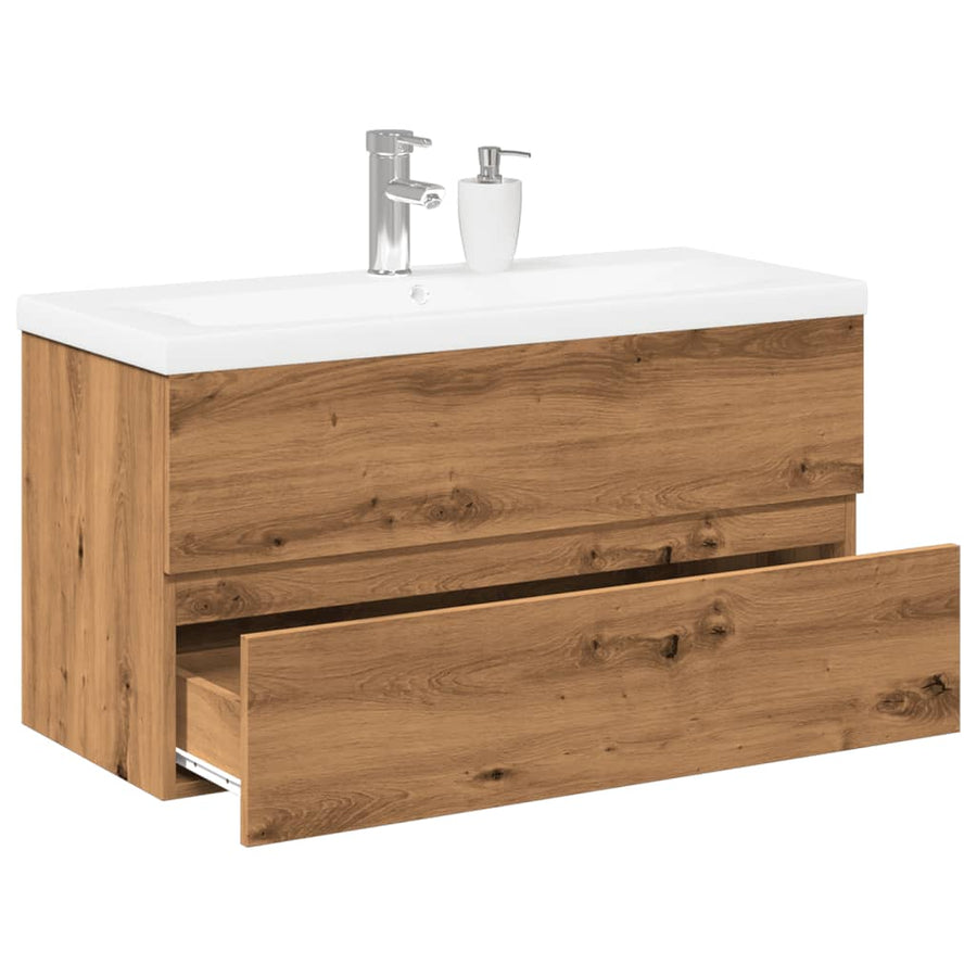 Wastafelkast ingebouwde wastafel 91x39,5x49 cm artisanaal eiken