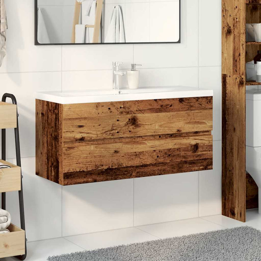 Wastafelkast met ingebouwde wastafel 101x39,5x49 cm oud hout