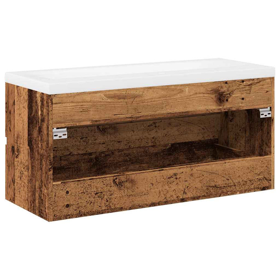 Wastafelkast met ingebouwde wastafel 101x39,5x49 cm oud hout