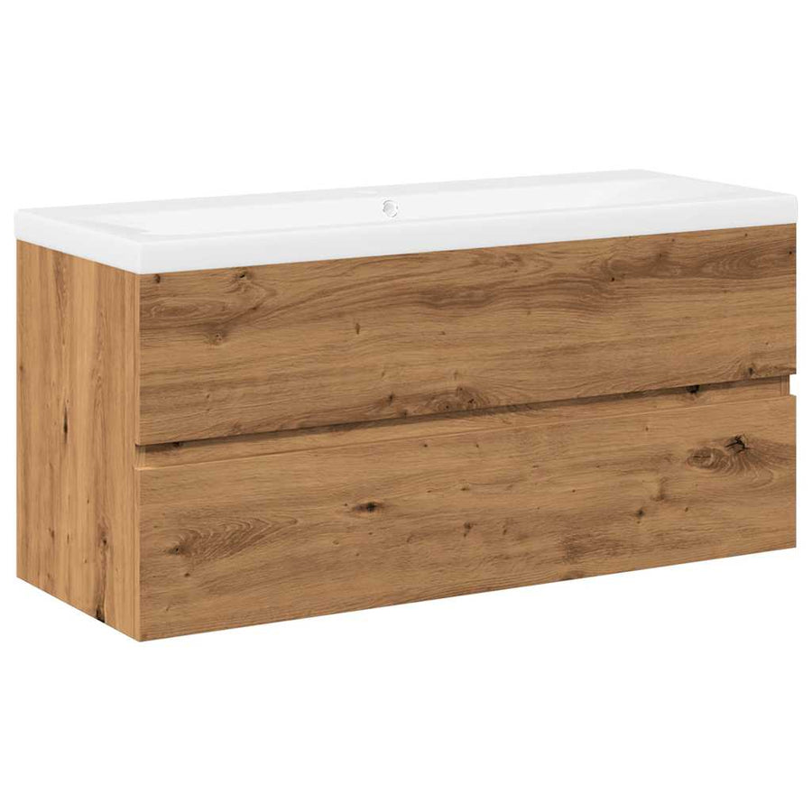 Wastafelkast ingebouwde wastafel 101x39,5x49cm artisanaal eiken