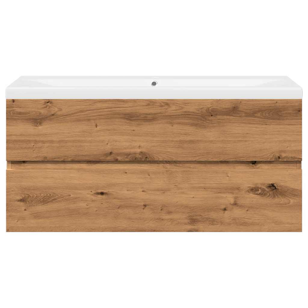 Wastafelkast ingebouwde wastafel 101x39,5x49cm artisanaal eiken