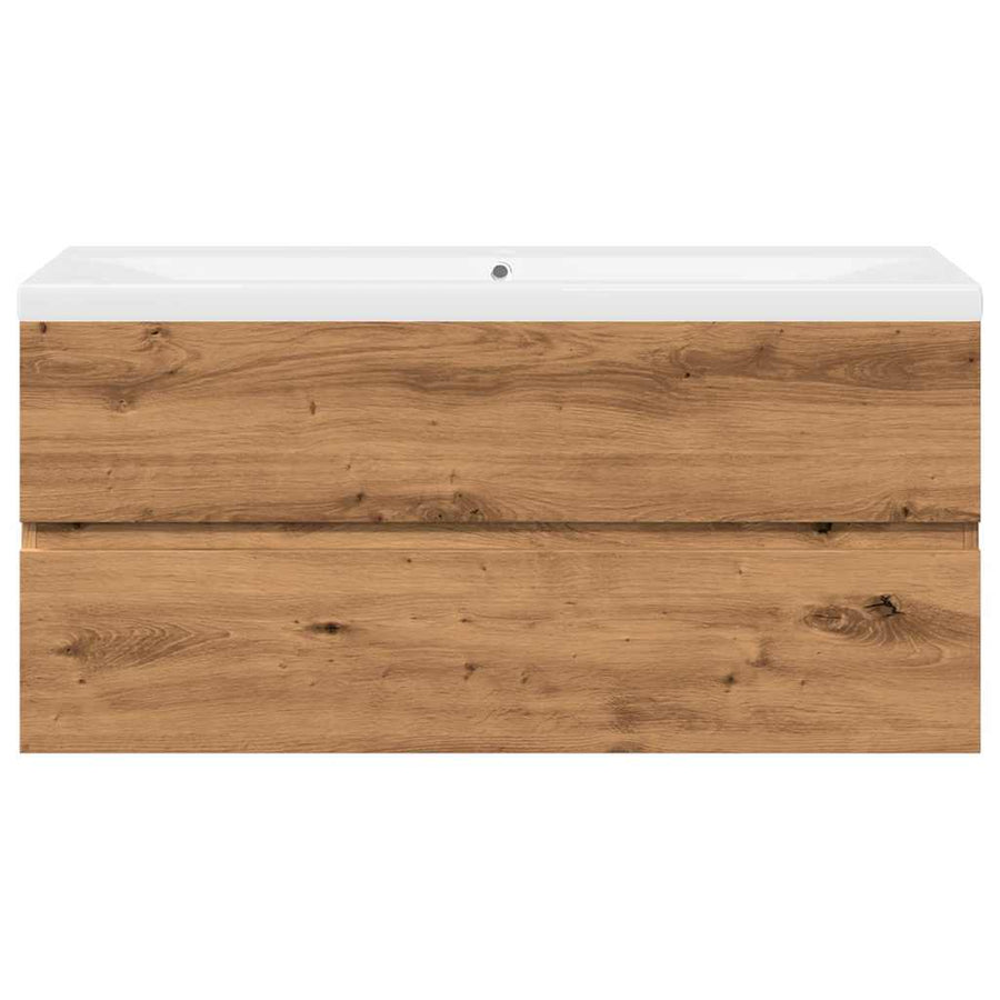 Wastafelkast ingebouwde wastafel 101x39,5x49cm artisanaal eiken