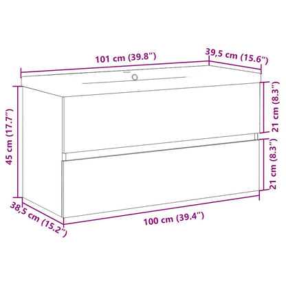 Wastafelkast ingebouwde wastafel 101x39,5x49cm artisanaal eiken