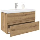 Washbasin cabinet with integrated sink and tap artisanal oak