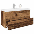 Vanity unit with integrated sink and faucet, antique wood look