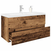 Wastafelkast 90x38,5x45 cm oud hout met wasbak en kraan