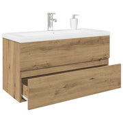 Wastafelkast met wasbak en kraan 90x38.5x45 cm bewerkt hout
