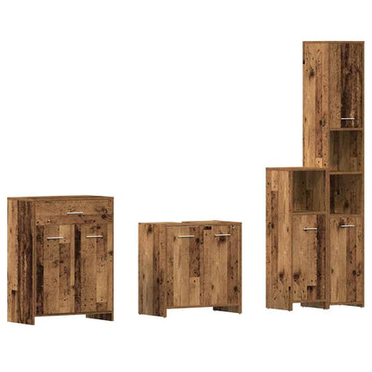 4-delige Badkamermeubelset bewerkt hout oud houtkleurig