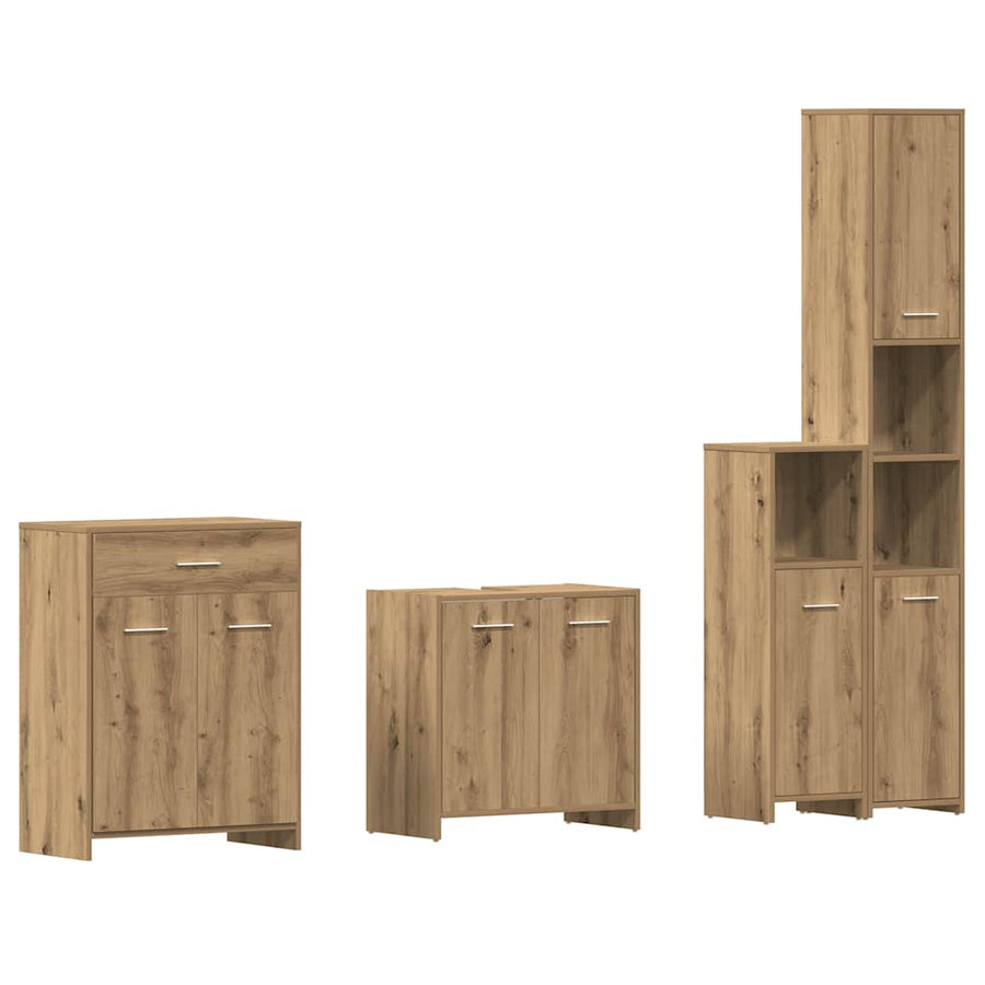 4-delige Badkamermeubelset bewerkt hout artisanaal eikenkleur
