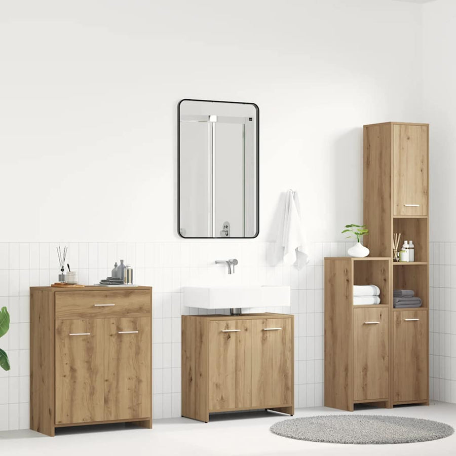 4-delige Badkamermeubelset bewerkt hout artisanaal eikenkleur