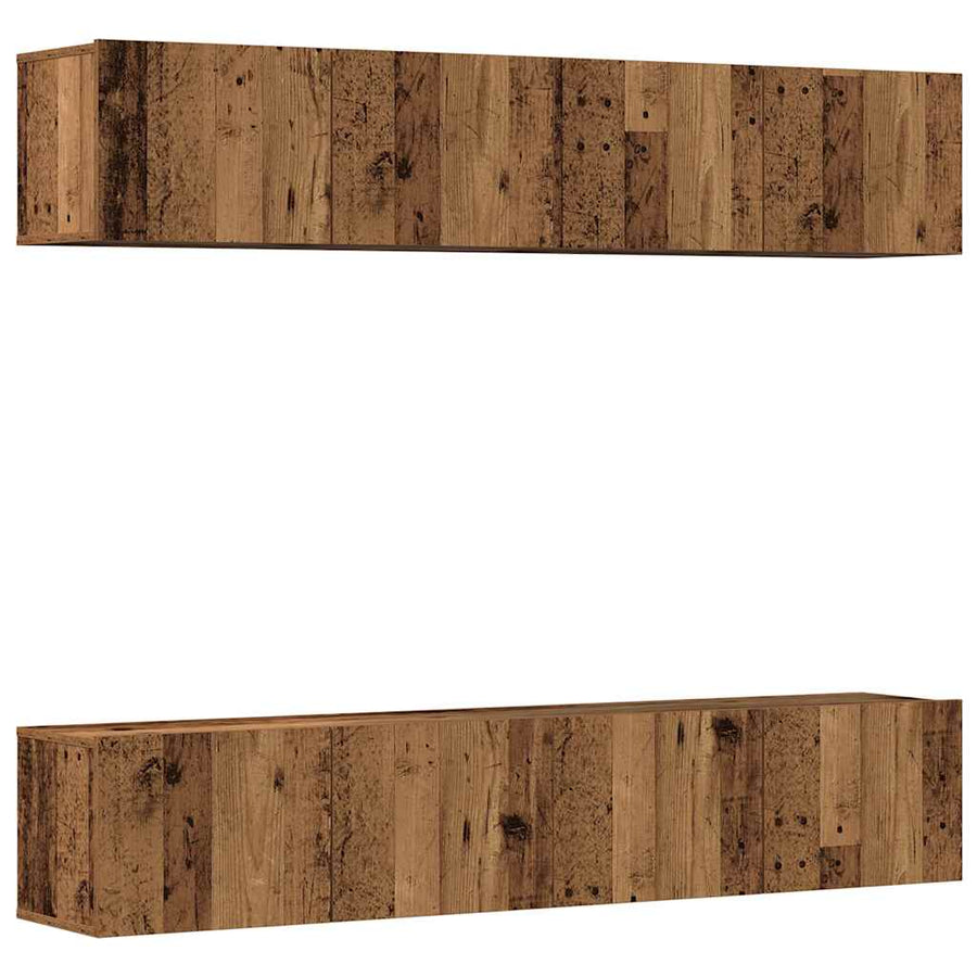 Tv-wandkasten 4 st bewerkt hout oud houtkleurig