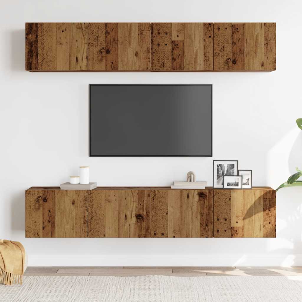 Tv-wandkasten 4 st bewerkt hout oud houtkleurig
