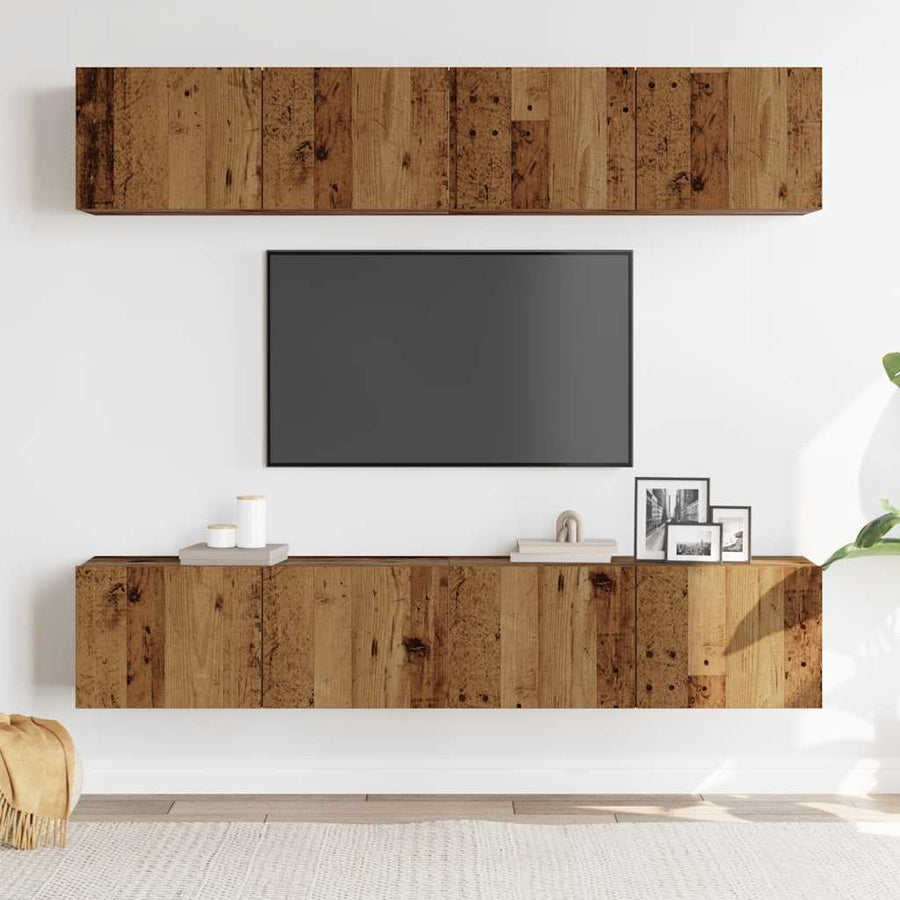 Tv-wandkasten 4 st bewerkt hout oud houtkleurig