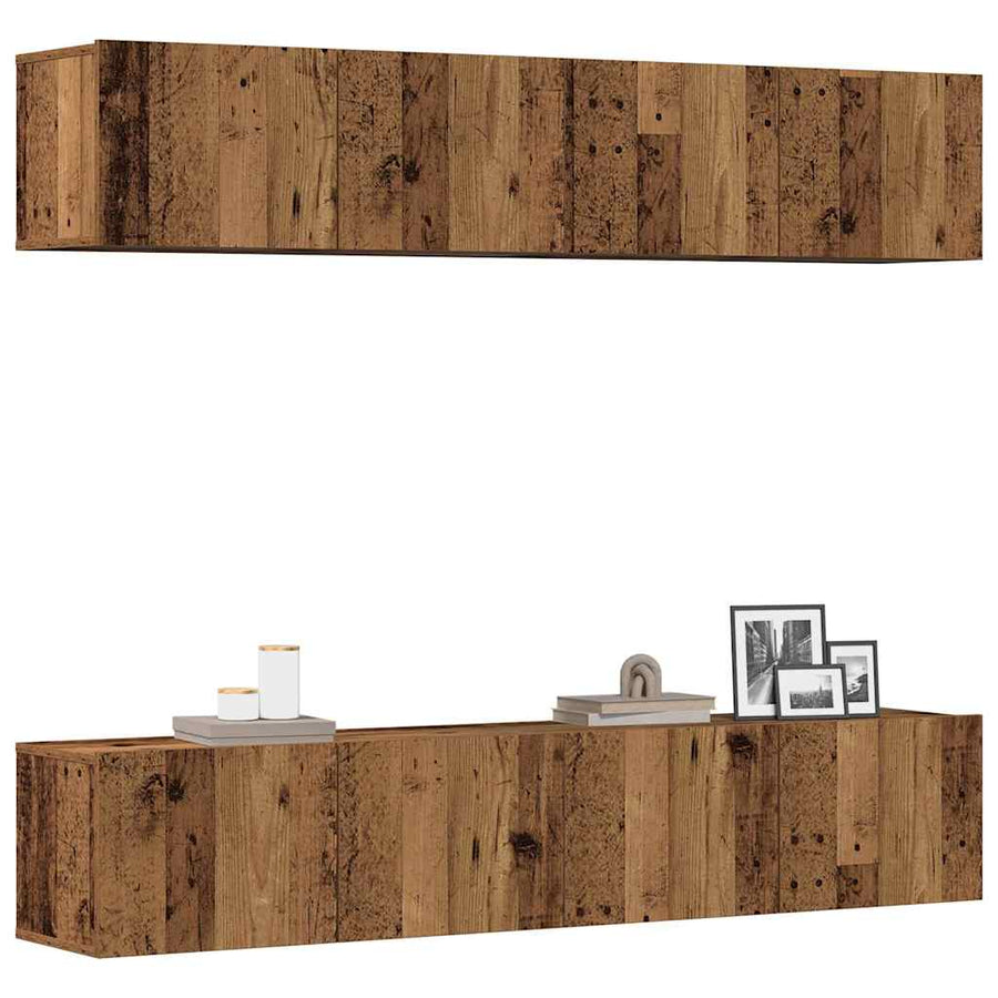 Tv-wandkasten 4 st bewerkt hout oud houtkleurig