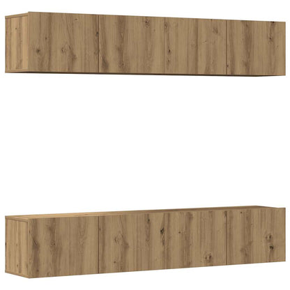 Tv-wandkasten 4 st bewerkt hout artisanaal eikenkleurig