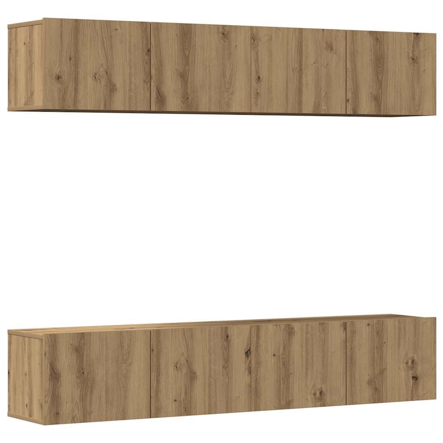 Tv-wandkasten 4 st bewerkt hout artisanaal eikenkleurig