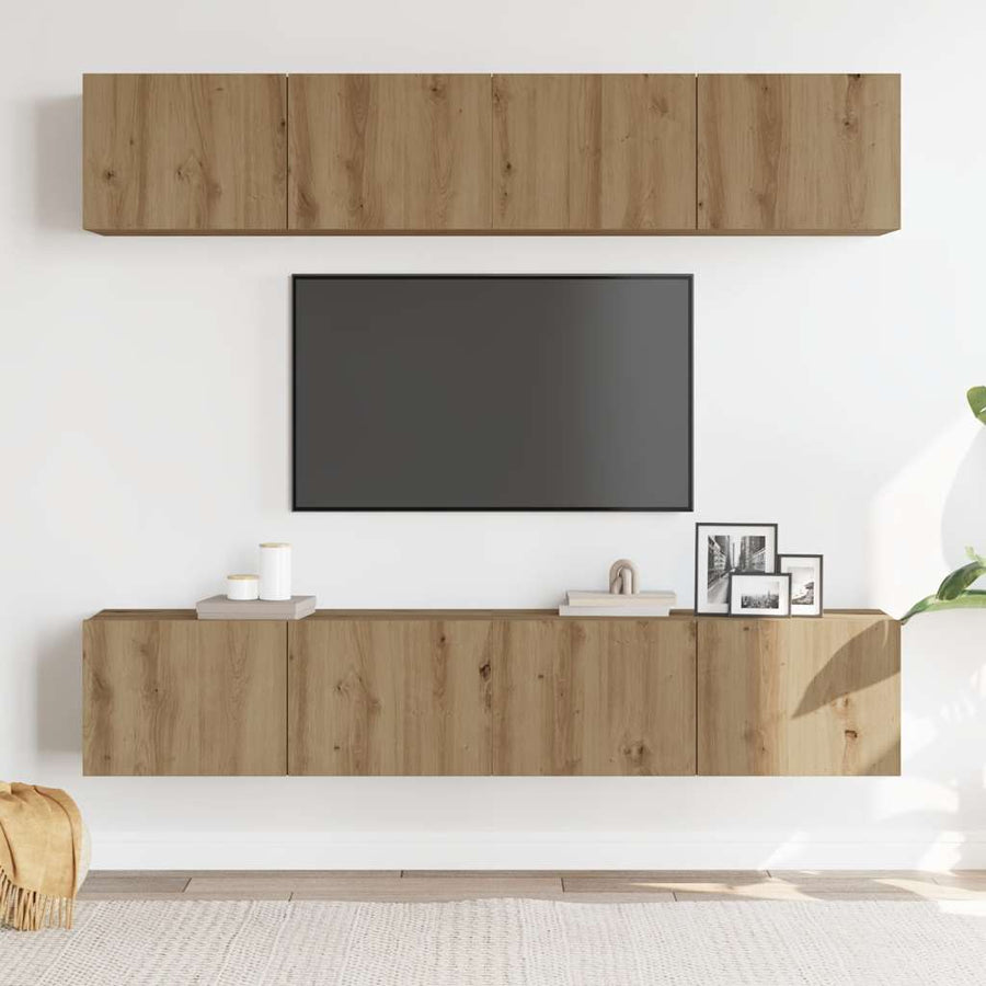 Tv-wandkasten 4 st bewerkt hout artisanaal eikenkleurig