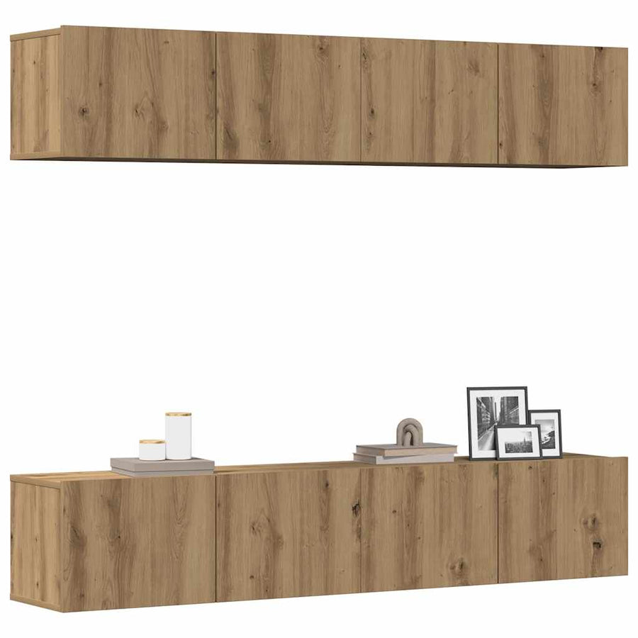 Tv-wandkasten 4 st bewerkt hout artisanaal eikenkleurig