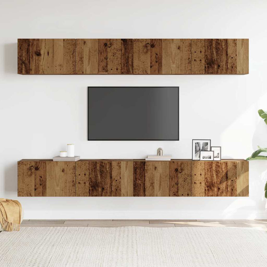 4-delige wand-tv-meubelset van oud hout, 100x30x30 cm
