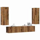 TV wall cabinets 4 pcs carved wood old wood-colored
