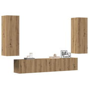 Tv-wandkasten 4 st bewerkt hout eikenkleurig 80x30x30 cm