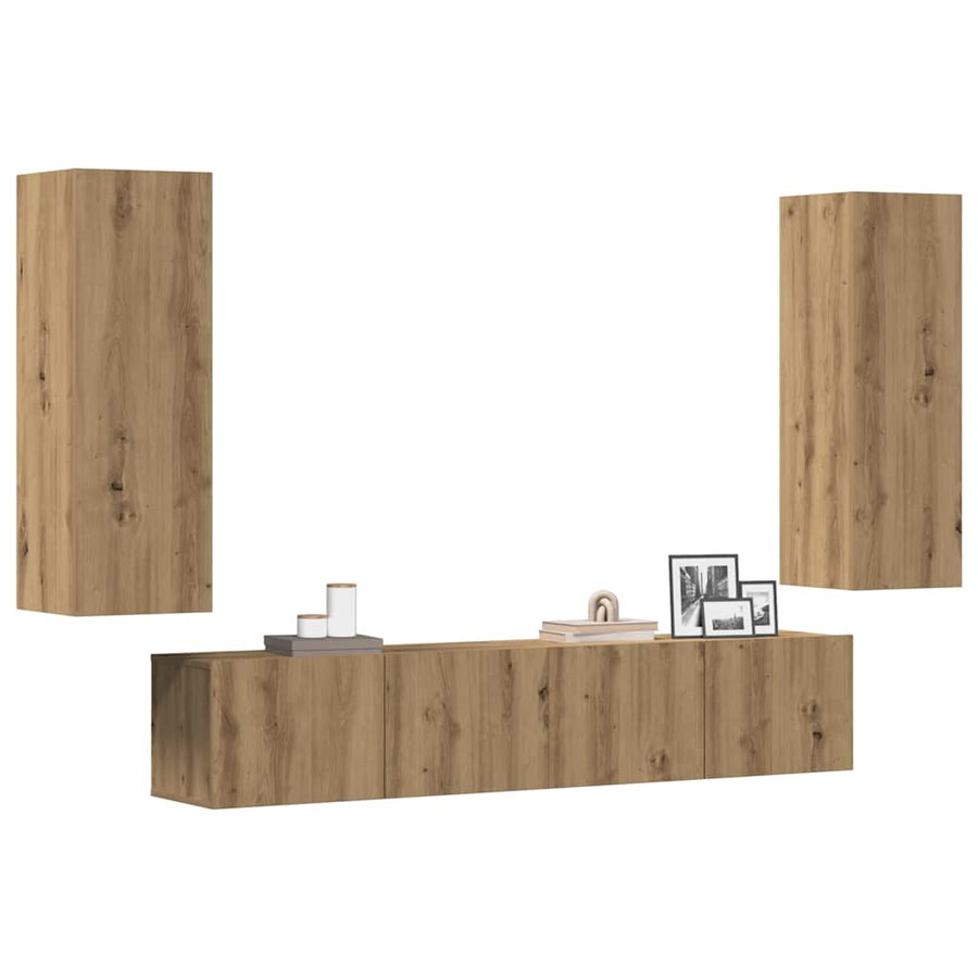 Tv-wandkasten 4 st bewerkt hout artisanaal eikenkleurig