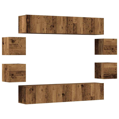 Tv-wandkasten 8 st bewerkt hout oud houtkleurig