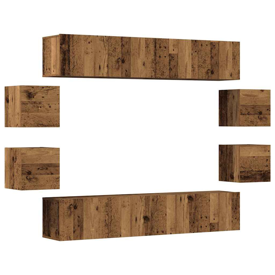 Tv-wandkasten 8 st bewerkt hout oud houtkleurig