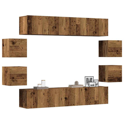Tv-wandkasten 8 st bewerkt hout oud houtkleurig