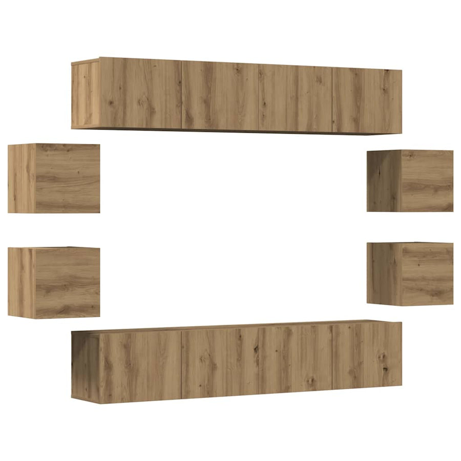 Tv-wandkasten 8 st bewerkt hout artisanaal eikenkleurig